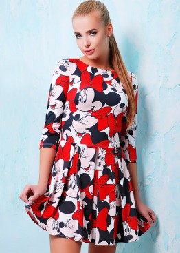 Приталенное платье со складками и принтом "Mickey Mouse"