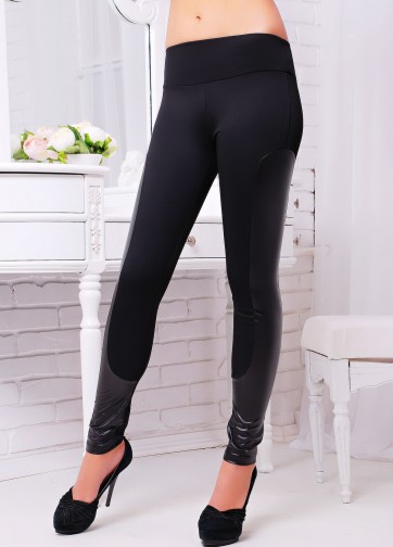 Лосины с широким поясом и отделкой из масло-кожи